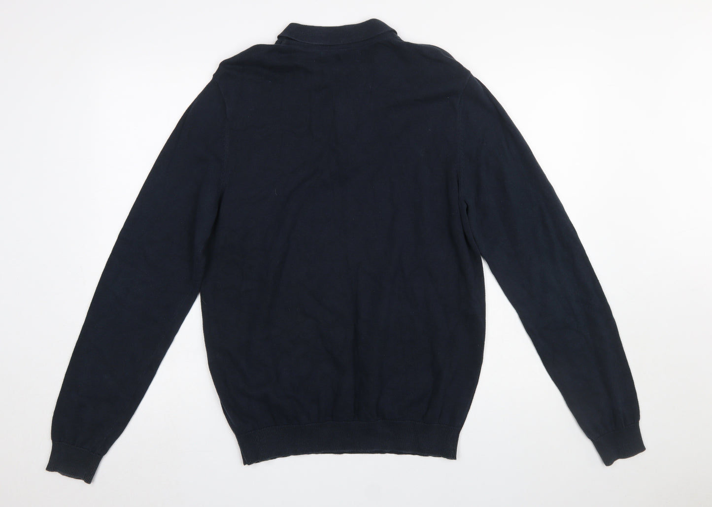 Farah Men's Blue Cotton Collared Henley Jumper Size L