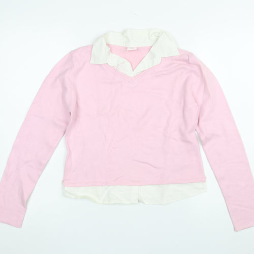 NAFNAF Girls Pink Acrylic Blend V-Neck Pullover Jumper 13 Years