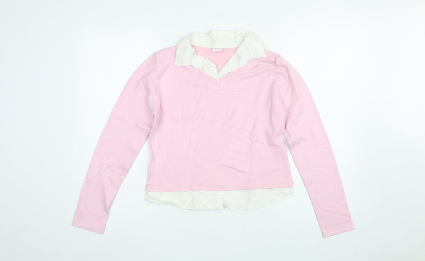 NAFNAF Girls Pink Acrylic Blend V-Neck Pullover Jumper 13 Years