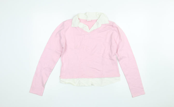 NAFNAF Girls Pink Acrylic Blend V-Neck Pullover Jumper 13 Years