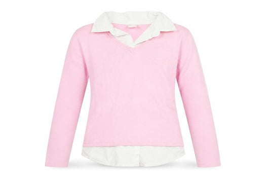 Front view of NAFNAF girls’ pink acrylic blend v-neck jumper 13 years
