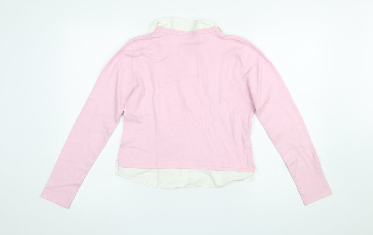 NAFNAF Girls Pink Acrylic Blend V-Neck Pullover Jumper 13 Years