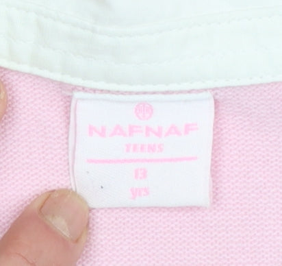 NAFNAF Girls Pink Acrylic Blend V-Neck Pullover Jumper 13 Years