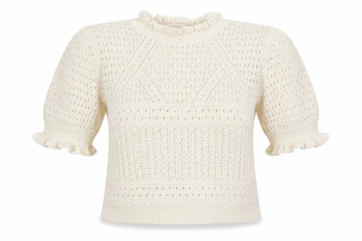 Miss Selfridge Women’s Ivory Open Knit Ruffle Short Sleeve Jumper Size 14