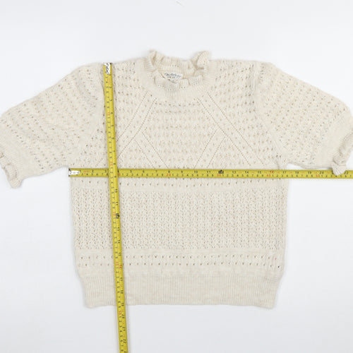 Miss Selfridge Women’s Ivory Open Knit Ruffle Short Sleeve Jumper Size 14