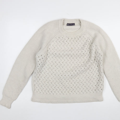 Marks and Spencer Women Beige Chunky Knit Crew Neck Pullover Jumper M