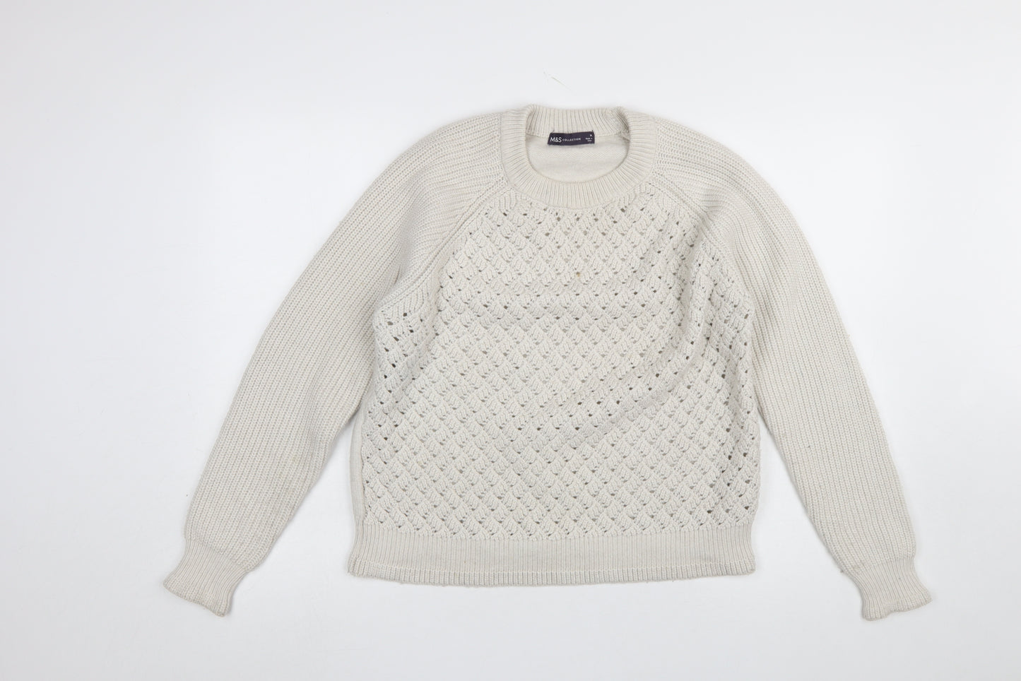 Marks and Spencer Women Beige Chunky Knit Crew Neck Pullover Jumper M
