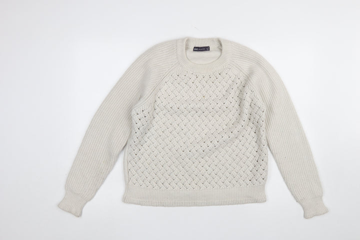 Marks and Spencer Women Beige Chunky Knit Crew Neck Pullover Jumper M