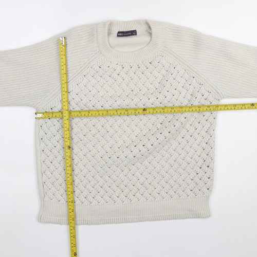 Marks and Spencer Women Beige Chunky Knit Crew Neck Pullover Jumper M