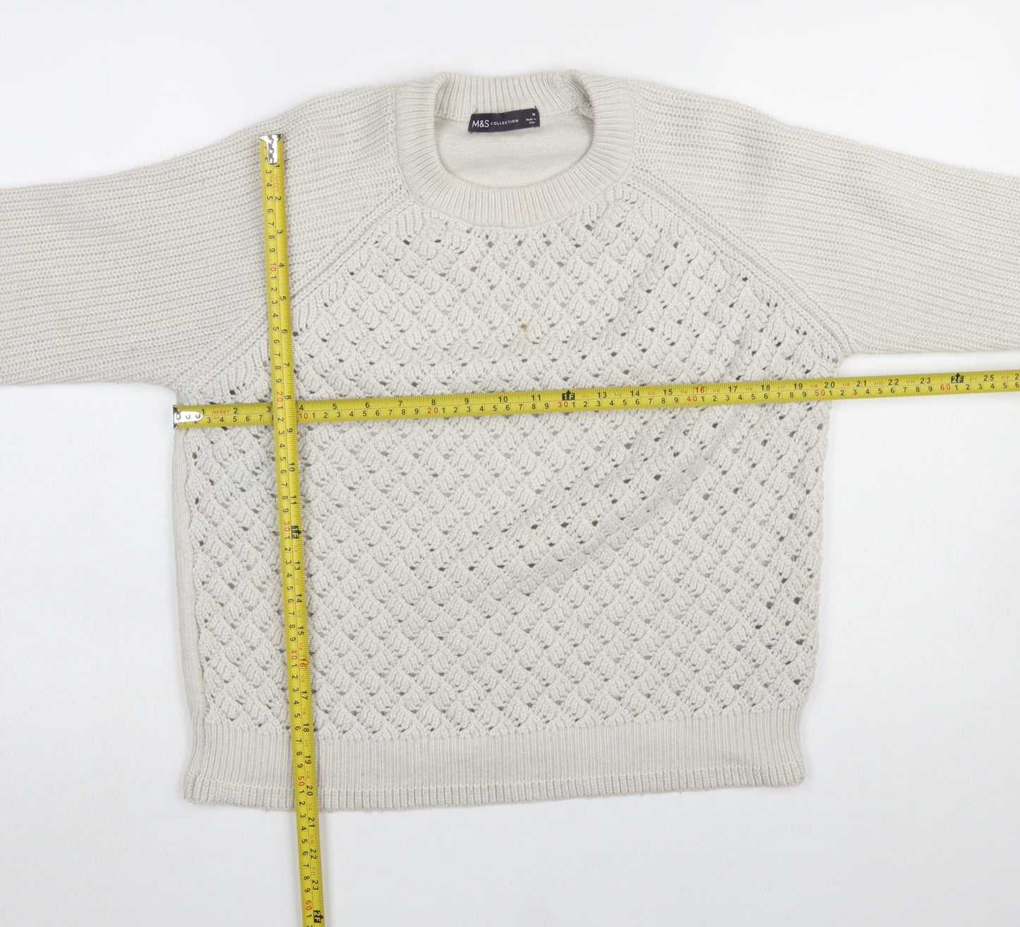 Marks and Spencer Women Beige Chunky Knit Crew Neck Pullover Jumper M