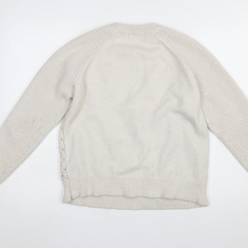 Marks and Spencer Women Beige Chunky Knit Crew Neck Pullover Jumper M