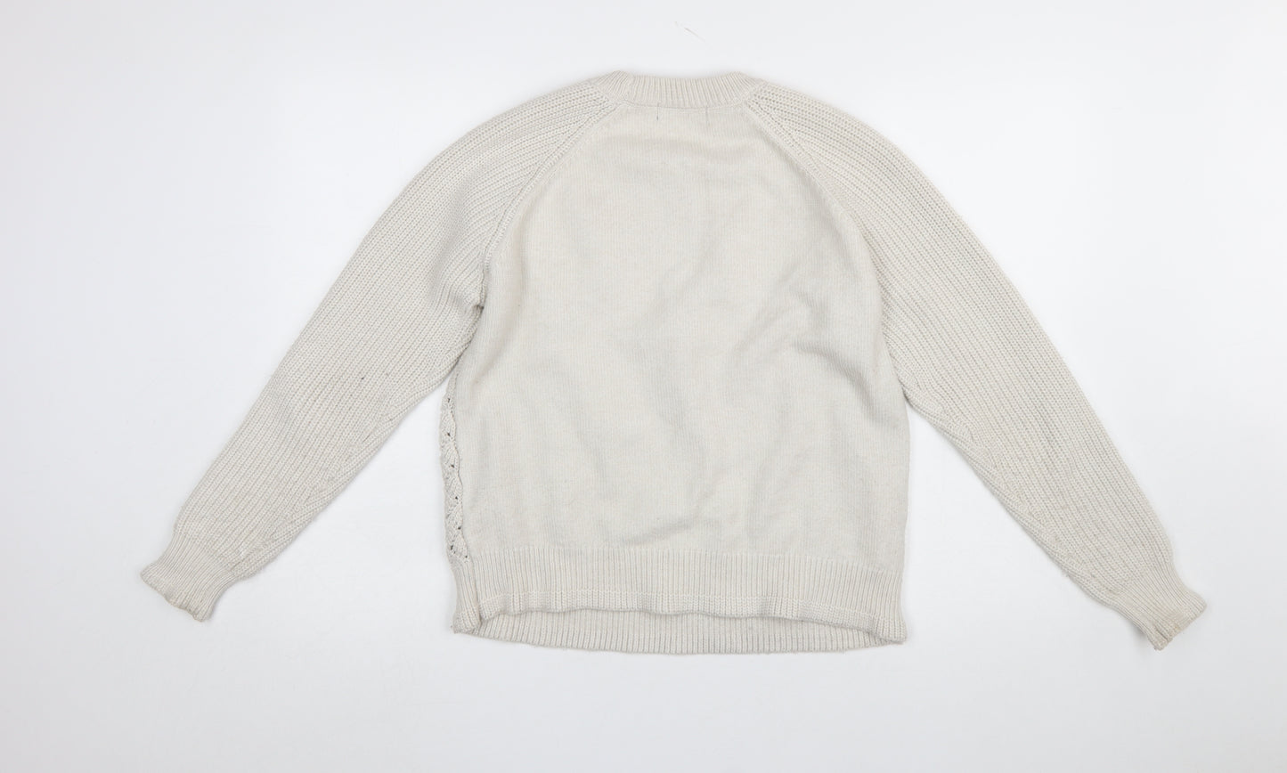 Marks and Spencer Women Beige Chunky Knit Crew Neck Pullover Jumper M