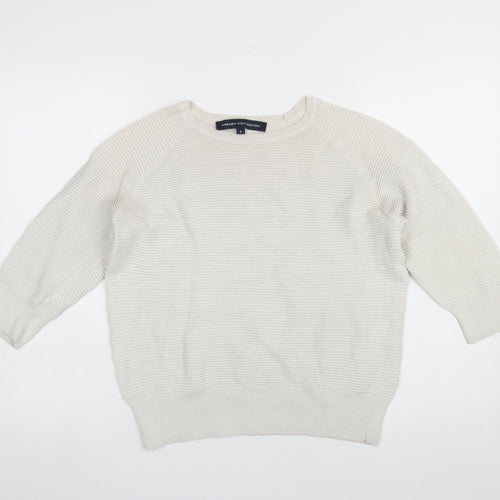 French Connection Women Ivory Cotton Jumper S Crew Neck 3/4 Sleeve
