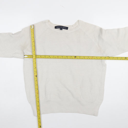 French Connection Women Ivory Cotton Jumper S Crew Neck 3/4 Sleeve