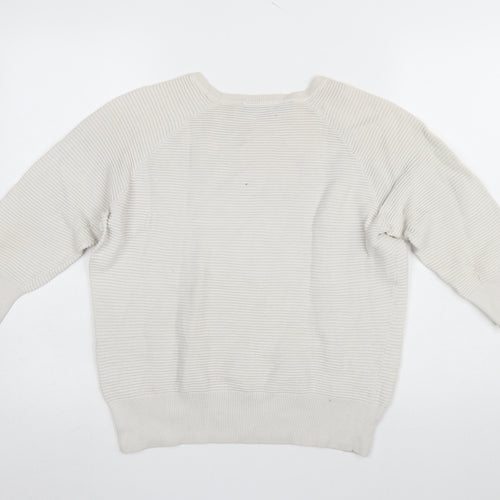 French Connection Women Ivory Cotton Jumper S Crew Neck 3/4 Sleeve