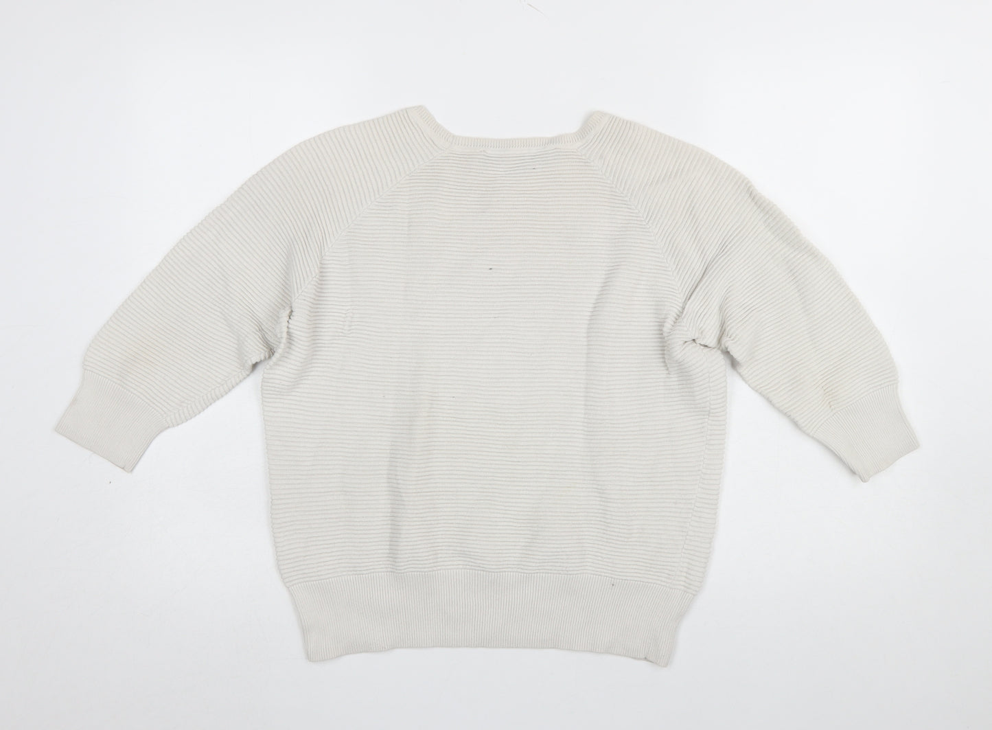 French Connection Women Ivory Cotton Jumper S Crew Neck 3/4 Sleeve