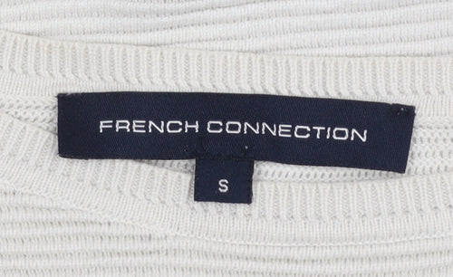 French Connection Women Ivory Cotton Jumper S Crew Neck 3/4 Sleeve