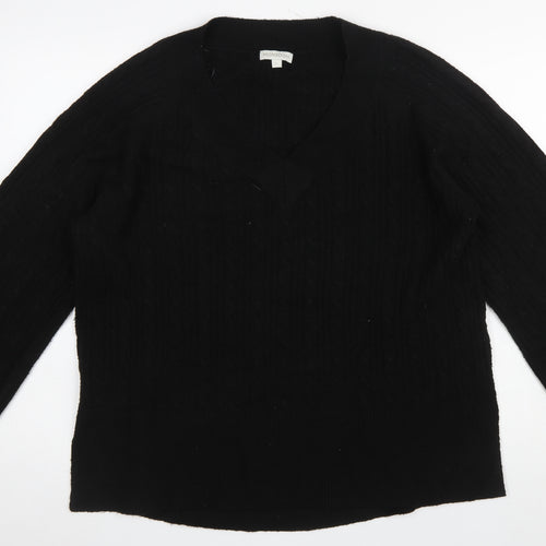 Monsoon Women’s Black V-Neck Cable-Knit Pullover Jumper L