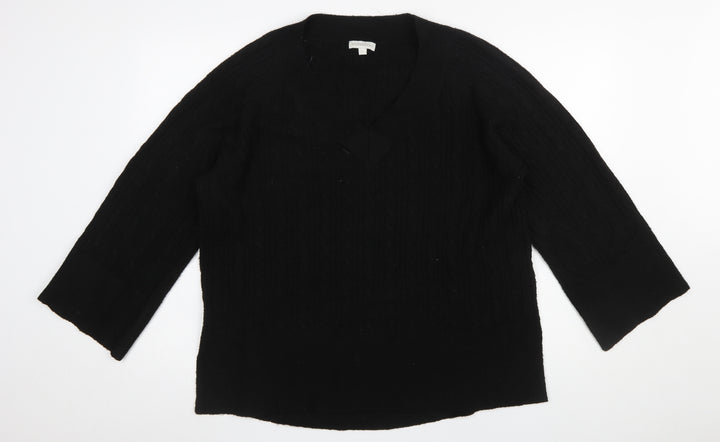 Monsoon Women’s Black V-Neck Cable-Knit Pullover Jumper L