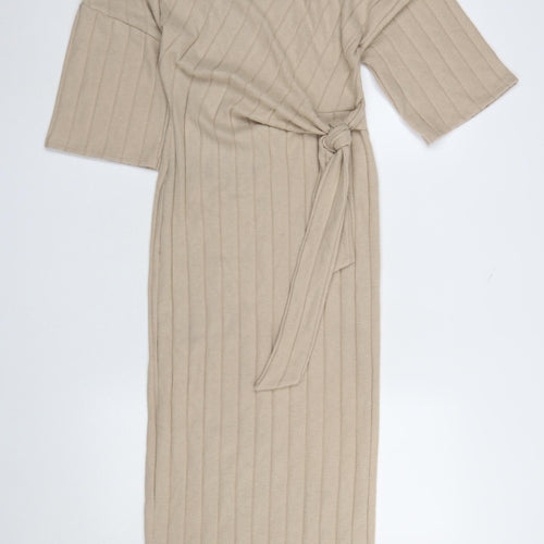 River Island Women’s Beige Midi Bodycon Knit Dress Size S