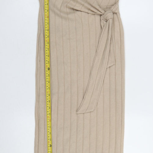 River Island Women’s Beige Midi Bodycon Knit Dress Size S