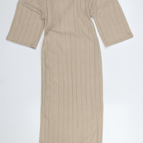 River Island Women’s Beige Midi Bodycon Knit Dress Size S