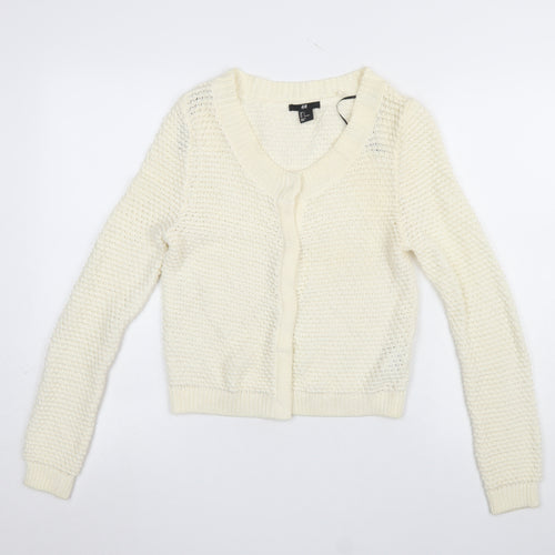 H&M Women’s Ivory Chunky-Knit V-Neck Cardigan Jumper Size S