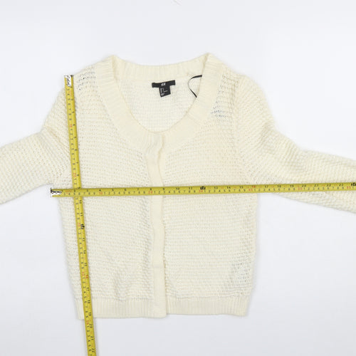 H&M Women’s Ivory Chunky-Knit V-Neck Cardigan Jumper Size S