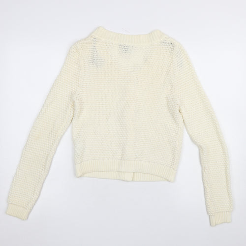 H&M Women’s Ivory Chunky-Knit V-Neck Cardigan Jumper Size S