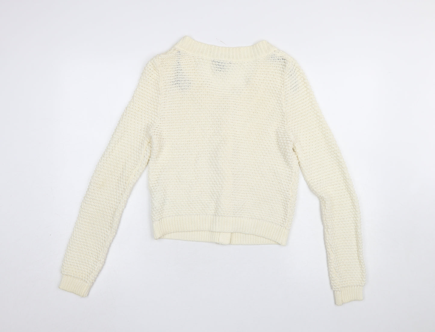 H&M Women’s Ivory Chunky-Knit V-Neck Cardigan Jumper Size S