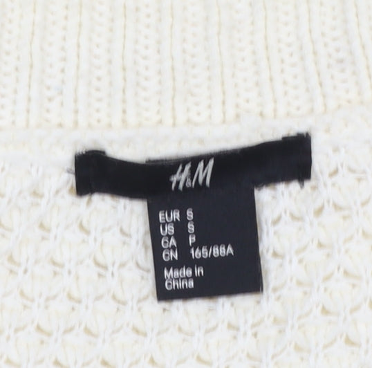 H&M Women’s Ivory Chunky-Knit V-Neck Cardigan Jumper Size S