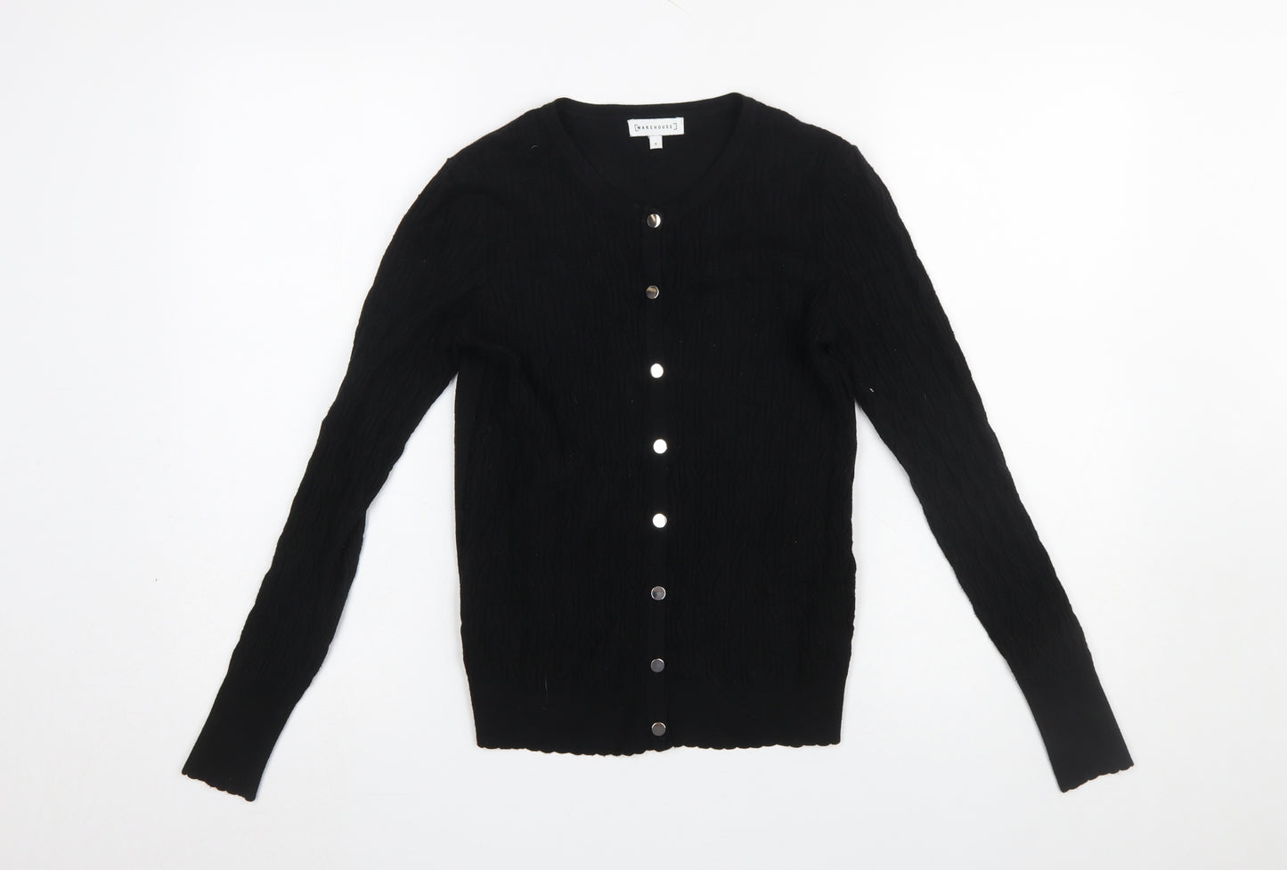 Warehouse Womens Black Cardigan Size 6 Long Sleeve Knit Jumper