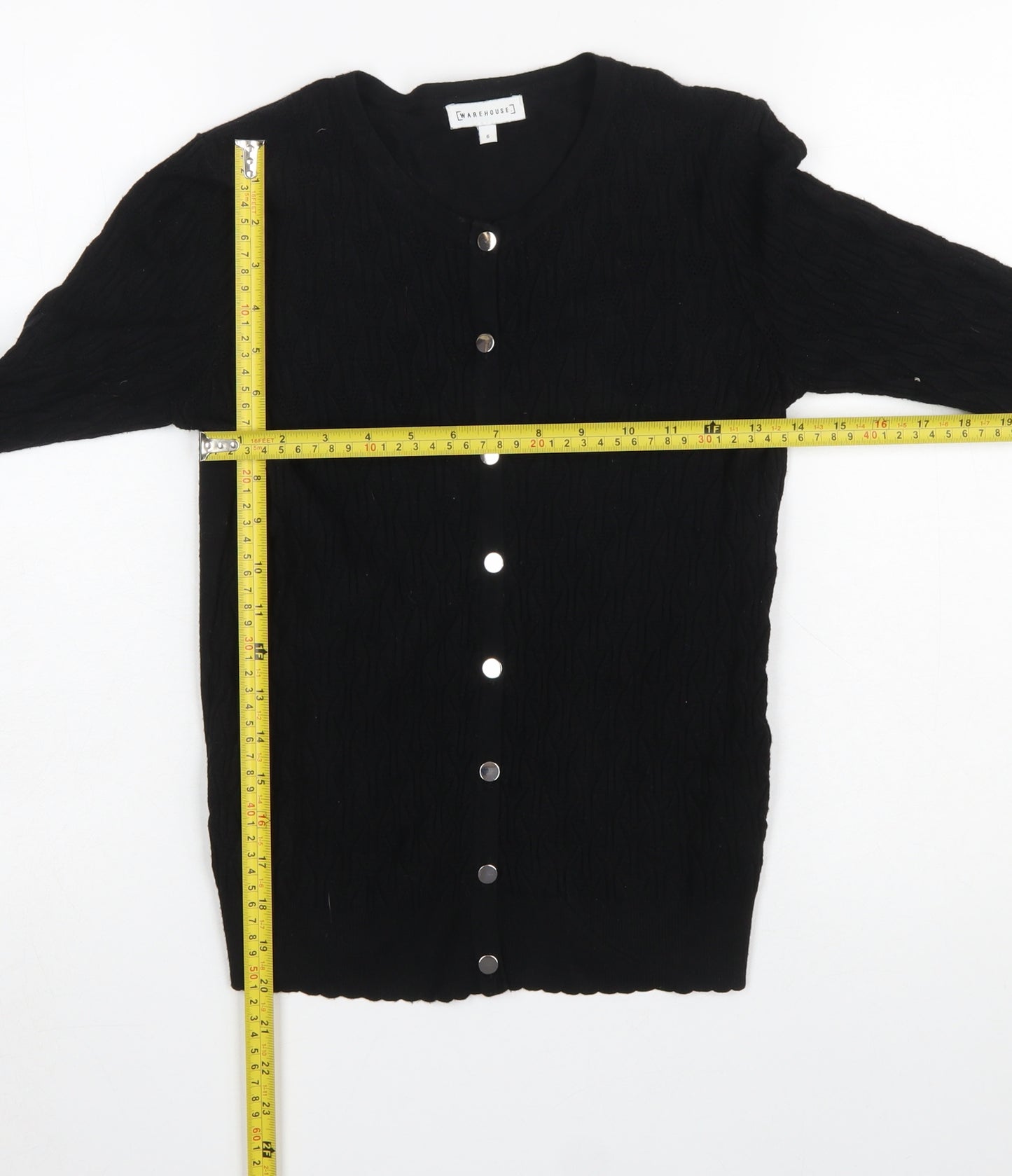 Warehouse Womens Black Cardigan Size 6 Long Sleeve Knit Jumper