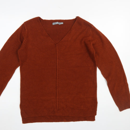 b.young Women's Brown V-Neck Long Sleeve Wool Blend Pullover Jumper Size S