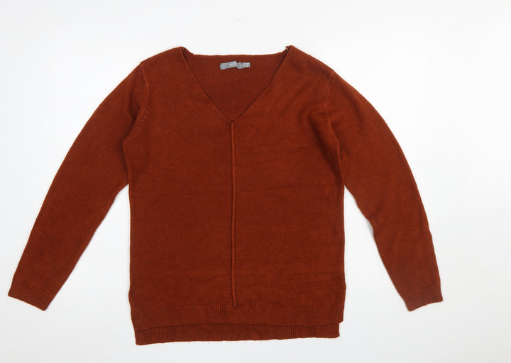 b.young Women's Brown V-Neck Long Sleeve Wool Blend Pullover Jumper Size S