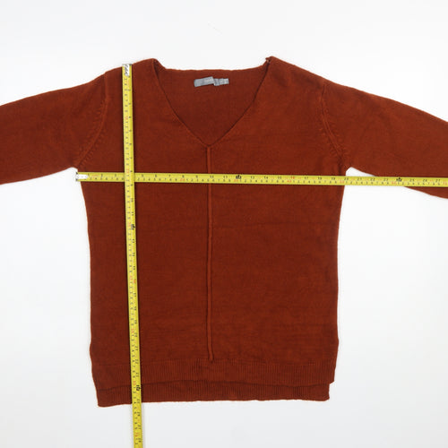 b.young Women's Brown V-Neck Long Sleeve Wool Blend Pullover Jumper Size S