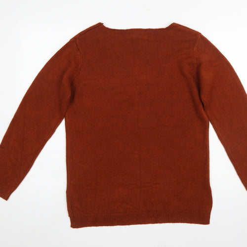 b.young Women's Brown V-Neck Long Sleeve Wool Blend Pullover Jumper Size S