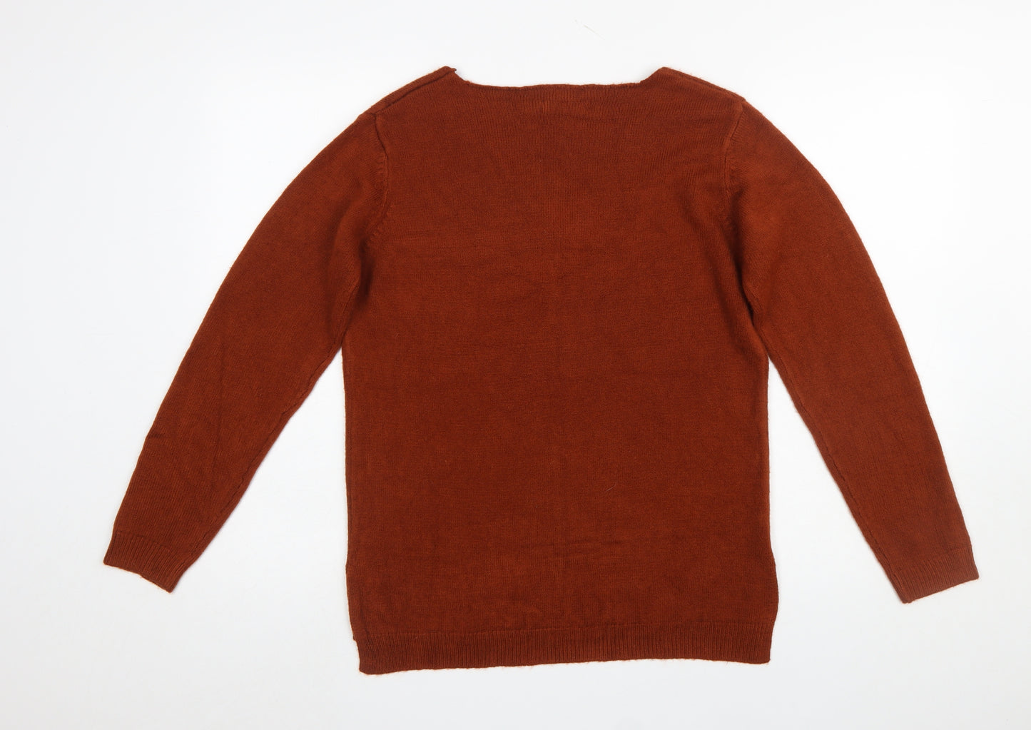 b.young Women's Brown V-Neck Long Sleeve Wool Blend Pullover Jumper Size S