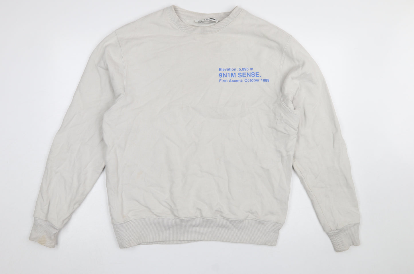 9N1M SENSE Men Beige Graphic Print Crew Neck Cotton Sweatshirt Size S