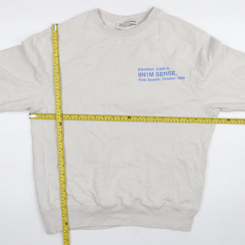 9N1M SENSE Men Beige Graphic Print Crew Neck Cotton Sweatshirt Size S