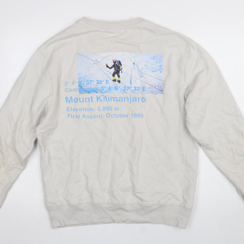 9N1M SENSE Men Beige Graphic Print Crew Neck Cotton Sweatshirt Size S