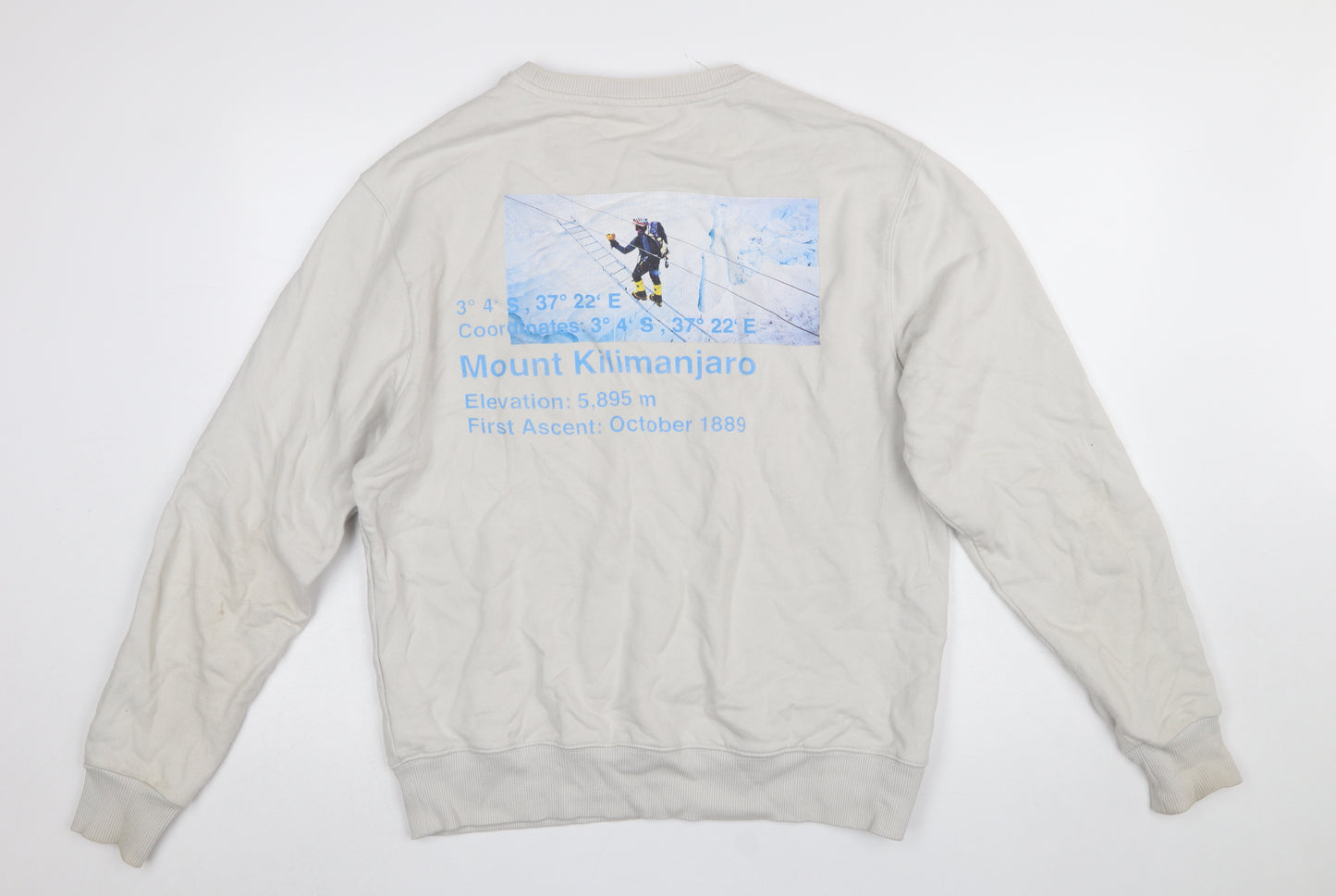 9N1M SENSE Men Beige Graphic Print Crew Neck Cotton Sweatshirt Size S