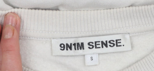 9N1M SENSE Men Beige Graphic Print Crew Neck Cotton Sweatshirt Size S