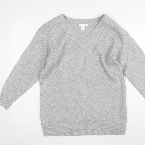 H&M Women’s Grey V-Neck Knit Pullover Jumper XS