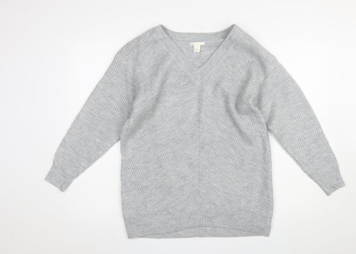 H&M Women’s Grey V-Neck Knit Pullover Jumper XS