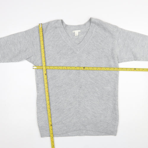 H&M Women’s Grey V-Neck Knit Pullover Jumper XS