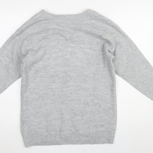 H&M Women’s Grey V-Neck Knit Pullover Jumper XS