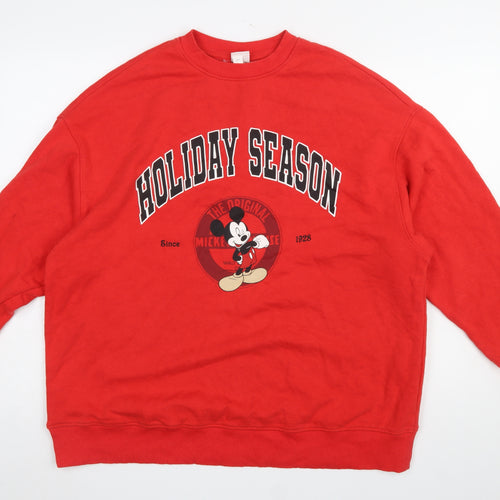 H&M Disney Womens Red Mickey Mouse Holiday Season Pullover Sweatshirt XS