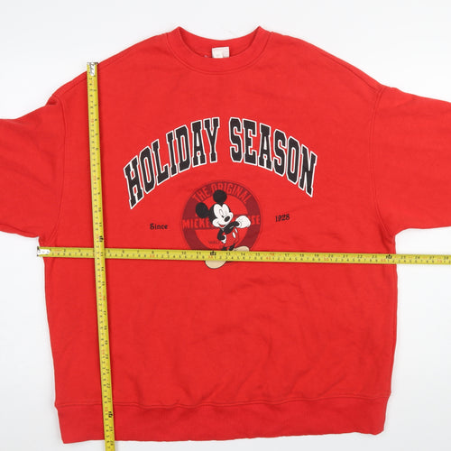 H&M Disney Womens Red Mickey Mouse Holiday Season Pullover Sweatshirt XS