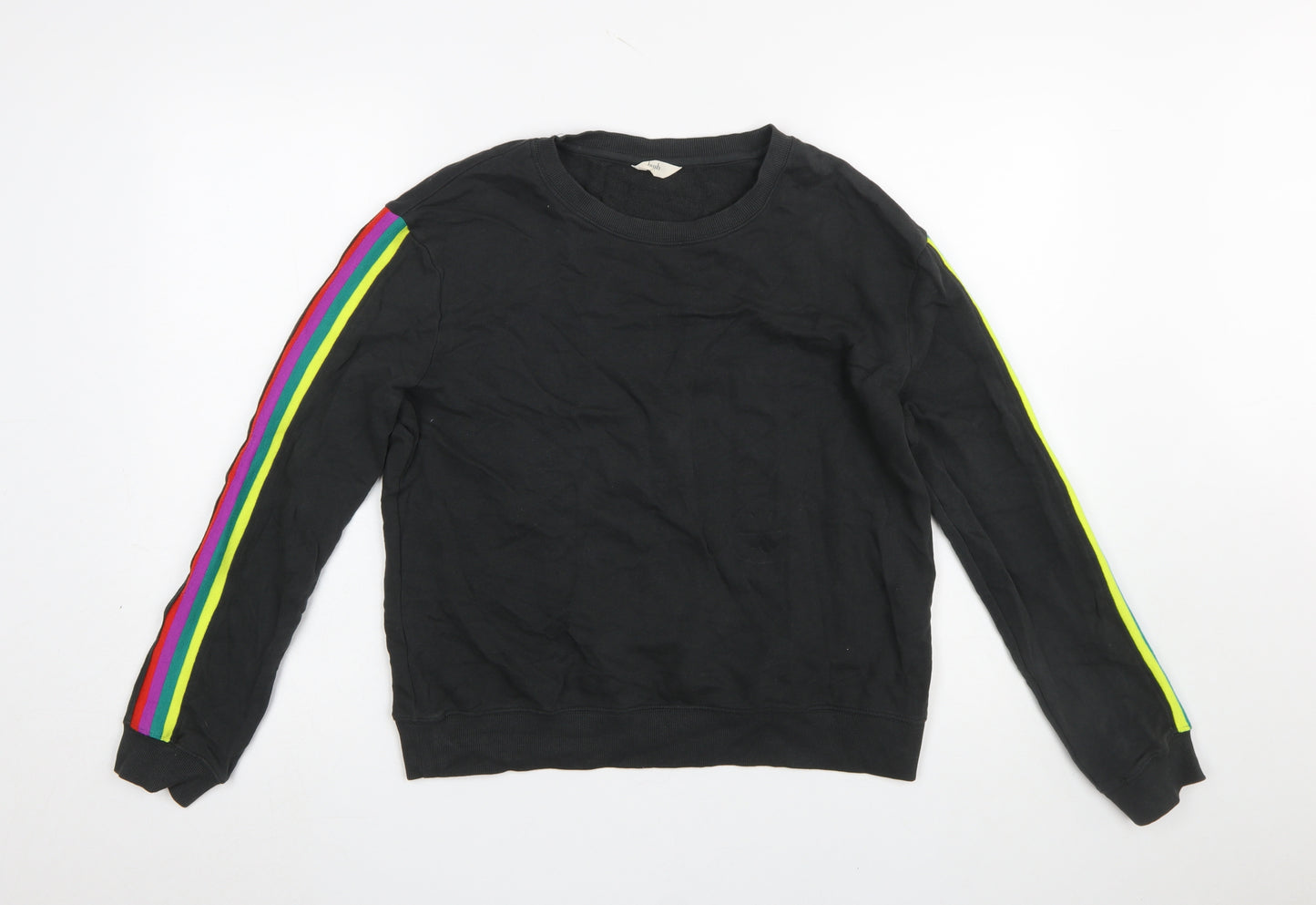 Hush Womens Black Rainbow Stripe Cotton Crew Neck Sweatshirt Size S
